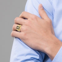 10K Yellow Gold Men's Polished and Antiqued Masonic Ring with Round Diamonds - 0.04 Carat Total Diamond Weight