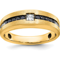 10K Yellow Gold Men's Polished and Brushed Band with Black and White Diamonds by IBGoodman