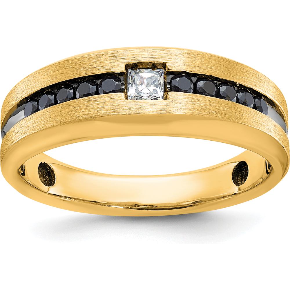10K Yellow Gold Men's Polished and Brushed Band with Black and White Diamonds by IBGoodman