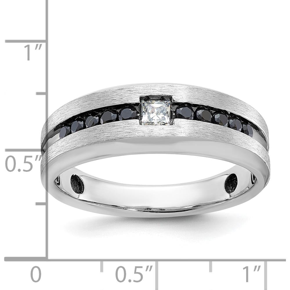 10K Yellow Gold Men's Polished and Brushed Band with Black and White Diamonds by IBGoodman