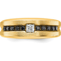 10K Yellow Gold Men's Polished and Brushed Band with Black and White Diamonds by IBGoodman