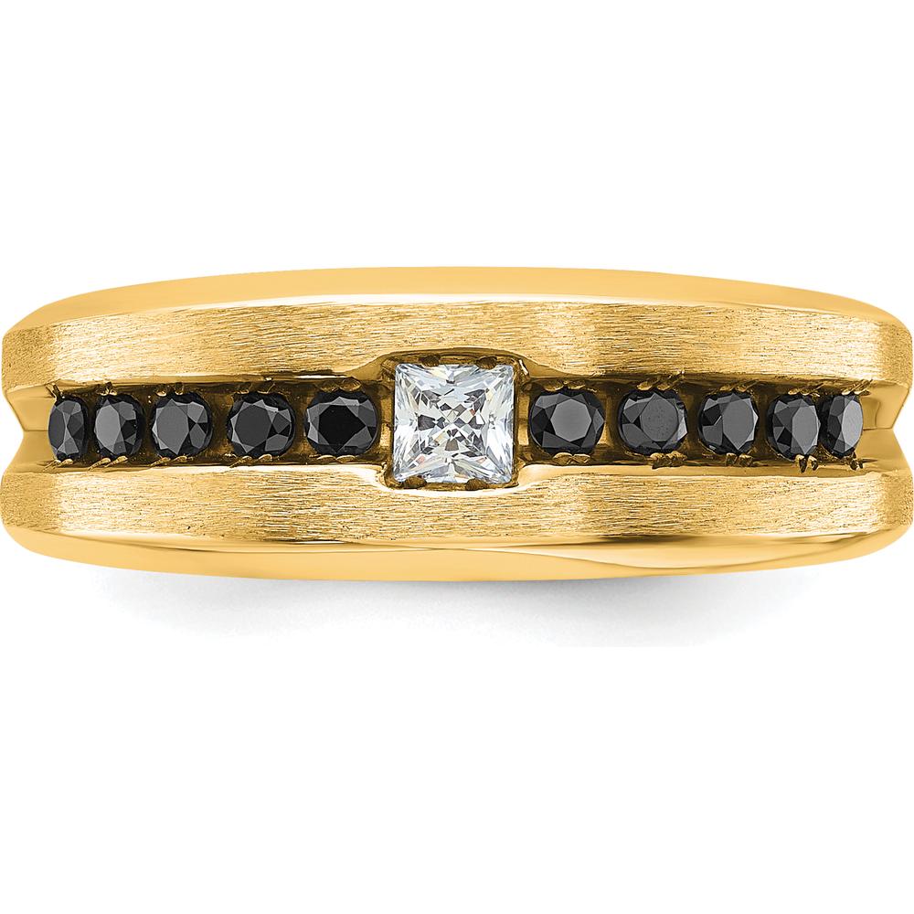 10K Yellow Gold Men's Polished and Brushed Band with Black and White Diamonds by IBGoodman