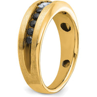 10K Yellow Gold Men's Polished and Brushed Band with Black and White Diamonds by IBGoodman