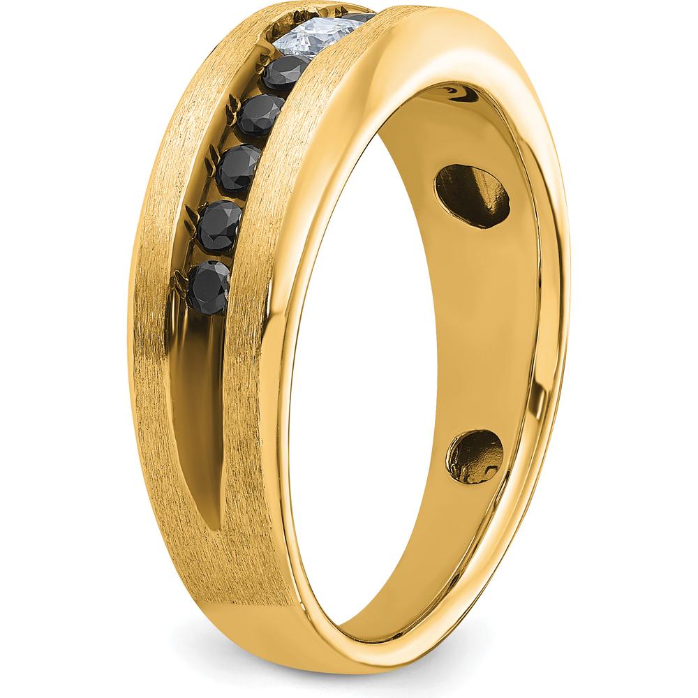 10K Yellow Gold Men's Polished and Brushed Band with Black and White Diamonds by IBGoodman