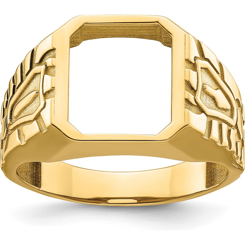 10K Yellow Gold Men's Polished and Grooved Masonic Ring Mounting for Octagon or Emerald Stone