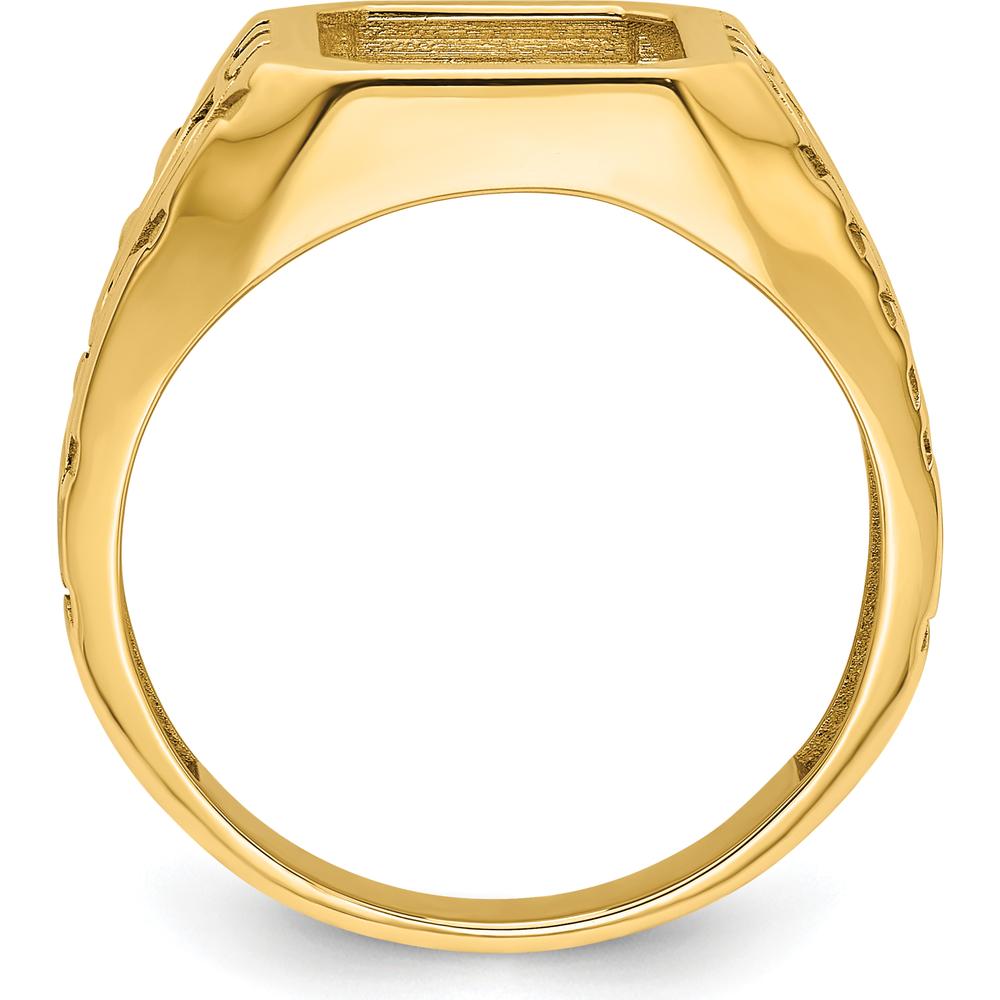 10K Yellow Gold Men's Polished and Grooved Masonic Ring Mounting for Octagon or Emerald Stone