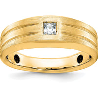 10K Yellow Gold Men's Polished and Satin Band with Square Faceted Diamond - 0.16 Carats Diamond Weight by IBGoodman