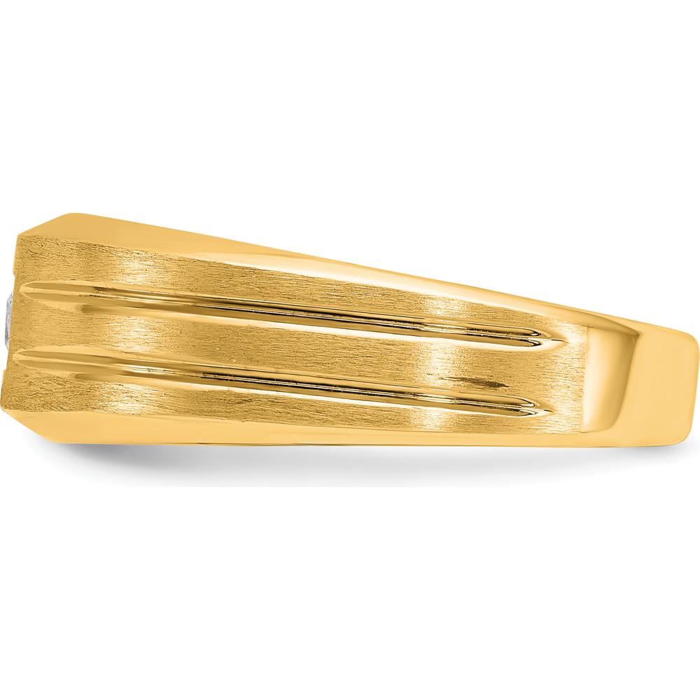 10K Yellow Gold Men's Polished and Satin Band with Square Faceted Diamond - 0.16 Carats Diamond Weight by IBGoodman