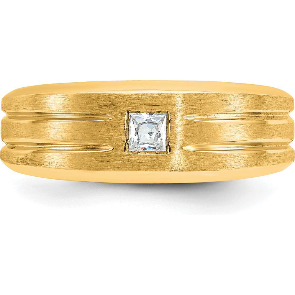 10K Yellow Gold Men's Polished and Satin Band with Square Faceted Diamond - 0.16 Carats Diamond Weight by IBGoodman