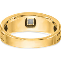10K Yellow Gold Men's Polished and Satin Band with Square Faceted Diamond - 0.16 Carats Diamond Weight by IBGoodman