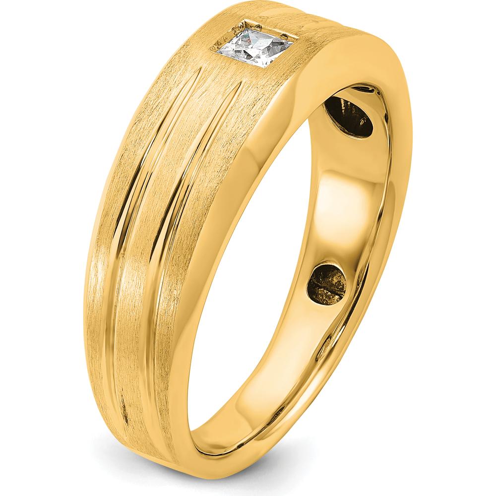 10K Yellow Gold Men's Polished and Satin Band with Square Faceted Diamond - 0.16 Carats Diamond Weight by IBGoodman