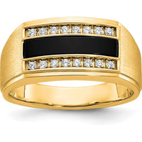 10K Yellow Gold Men's Polished and Satin Onyx Ring with 1/6 Carat A Quality Diamonds by IBGoodman