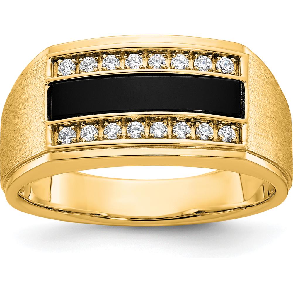 10K Yellow Gold Men's Polished and Satin Onyx Ring with 1/6 Carat A Quality Diamonds by IBGoodman