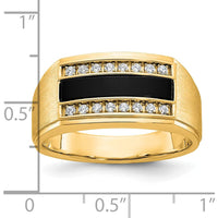 10K Yellow Gold Men's Polished and Satin Onyx Ring with 1/6 Carat A Quality Diamonds by IBGoodman