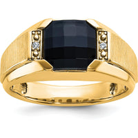 10K Yellow Gold Men's Polished and Satin Onyx Ring with 2 A-Quality Round Diamonds - 0.02 Carats Total Diamond Weight by IBGoodman