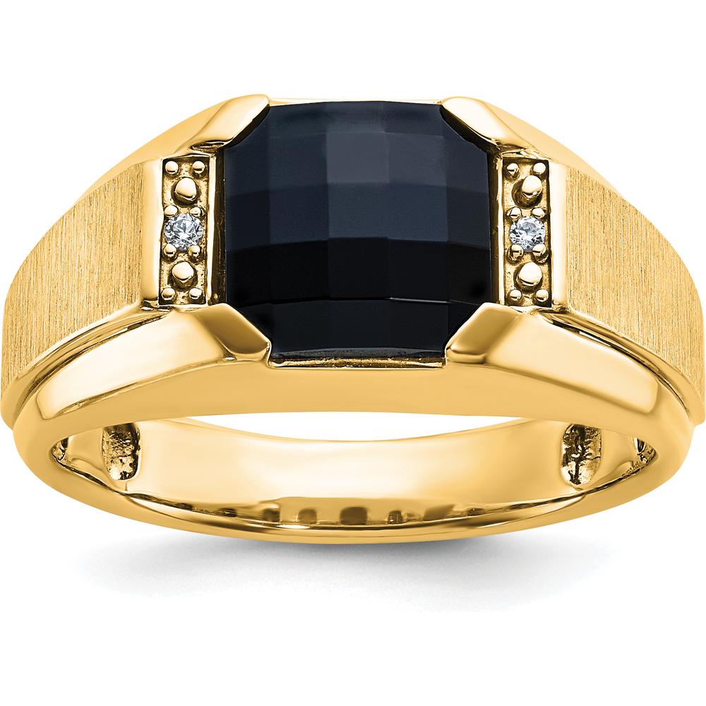 10K Yellow Gold Men's Polished and Satin Onyx Ring with 2 A-Quality Round Diamonds - 0.02 Carats Total Diamond Weight by IBGoodman