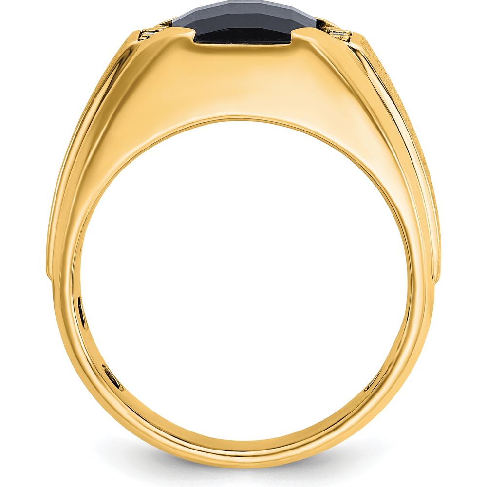 10K Yellow Gold Men's Polished and Satin Onyx Ring with 2 A-Quality Round Diamonds - 0.02 Carats Total Diamond Weight by IBGoodman