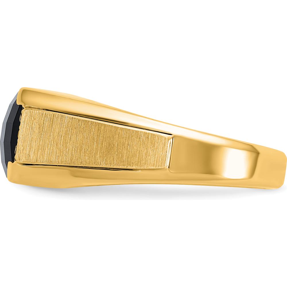 10K Yellow Gold Men's Polished and Satin Onyx Ring with 2 A-Quality Round Diamonds - 0.02 Carats Total Diamond Weight by IBGoodman