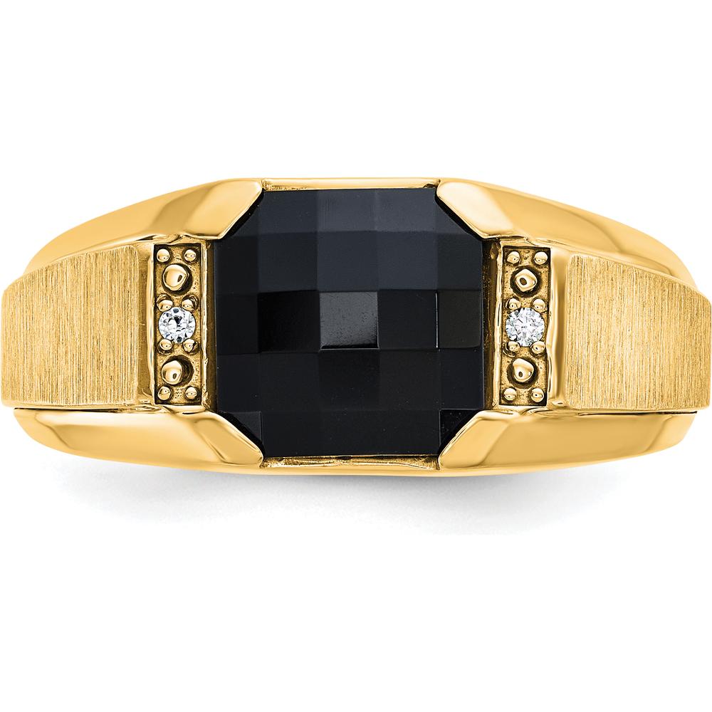 10K Yellow Gold Men's Polished and Satin Onyx Ring with 2 A-Quality Round Diamonds - 0.02 Carats Total Diamond Weight by IBGoodman
