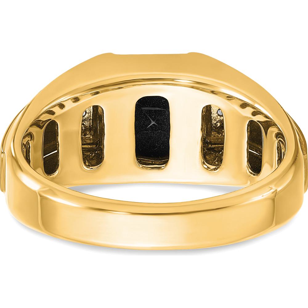 10K Yellow Gold Men's Polished and Satin Onyx Ring with 2 A-Quality Round Diamonds - 0.02 Carats Total Diamond Weight by IBGoodman