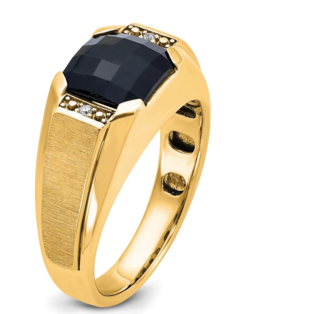 10K Yellow Gold Men's Polished and Satin Onyx Ring with 2 A-Quality Round Diamonds - 0.02 Carats Total Diamond Weight by IBGoodman