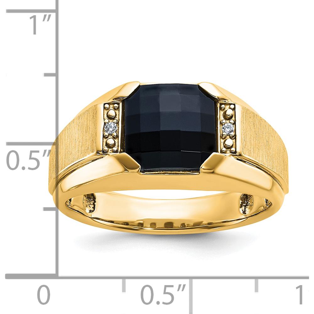 10K Yellow Gold Men's Polished and Satin Onyx Ring with 2 A-Quality Round Diamonds - 0.02 Carats Total Diamond Weight by IBGoodman