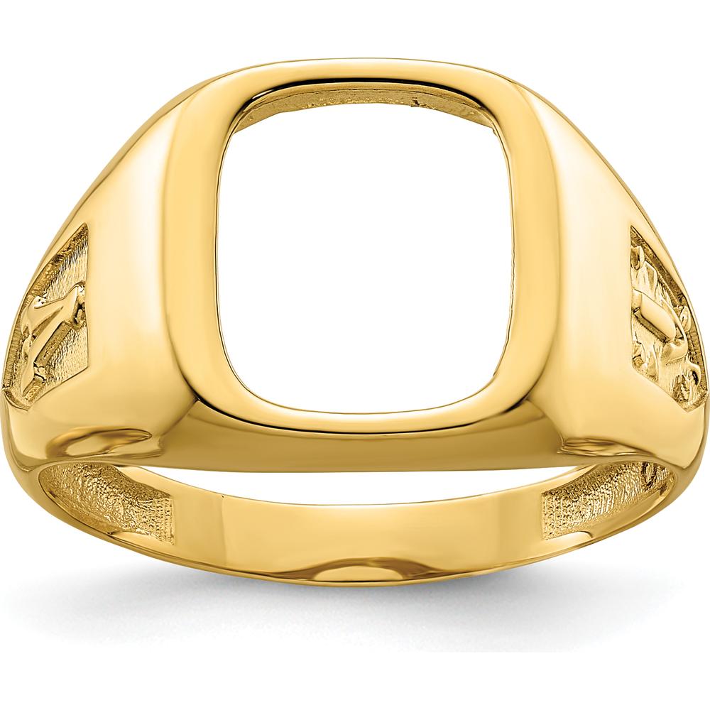 10K Yellow Gold Men's Polished and Textured Masonic Ring Mounting - 12.00 x 10.00 mm Stone Size