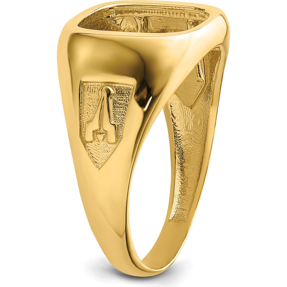 10K Yellow Gold Men's Polished and Textured Masonic Ring Mounting - 12.00 x 10.00 mm Stone Size