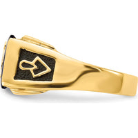 10K Yellow Gold Men's Polished and Textured Masonic Ring Mounting for 12x10mm Rectangular Stone