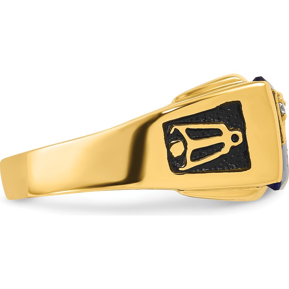10K Yellow Gold Men's Polished and Textured Masonic Ring Mounting for 12x10mm Rectangular Stone