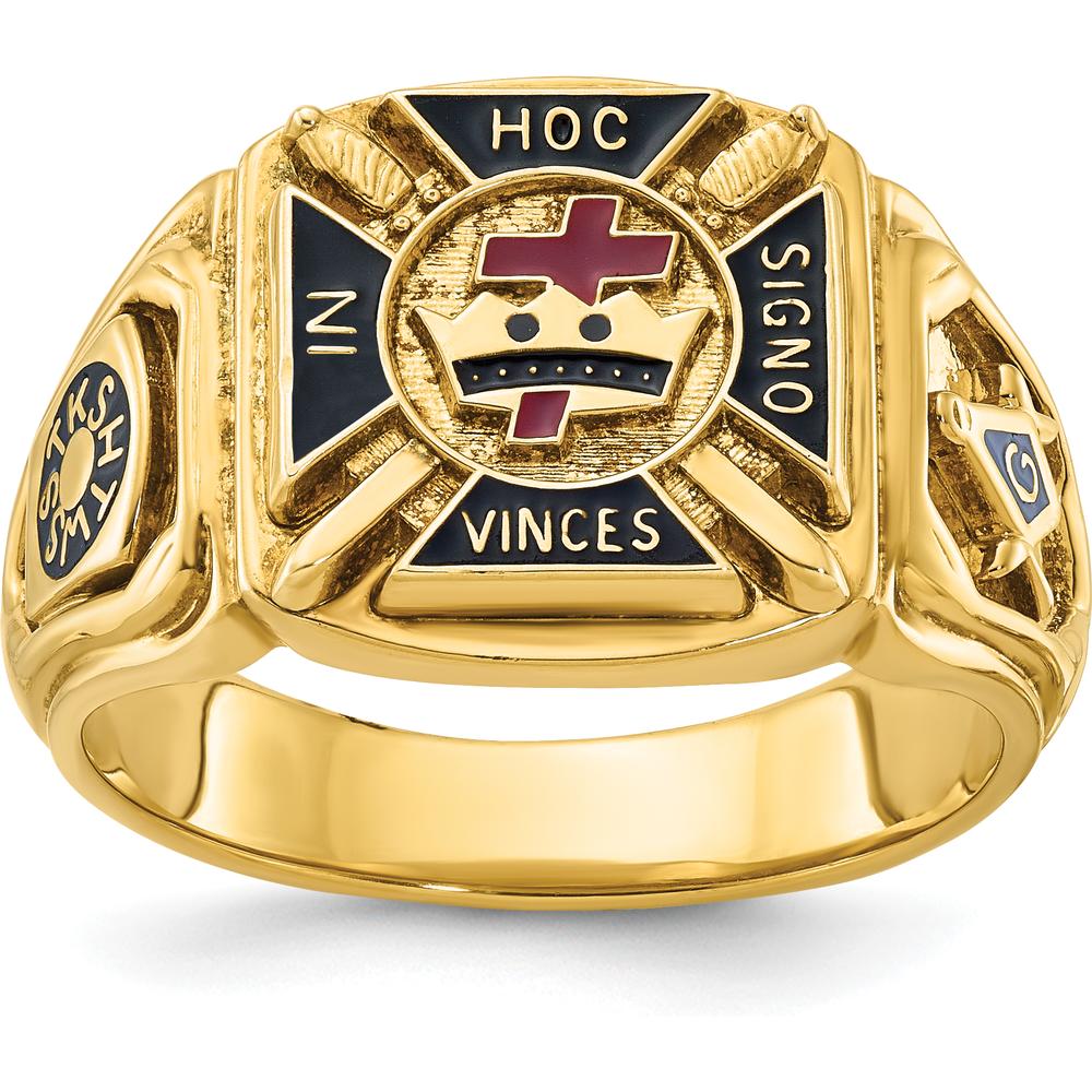 10K Yellow Gold Men's Polished and Textured Multi-Color Enamel Knights Templar Masonic Ring