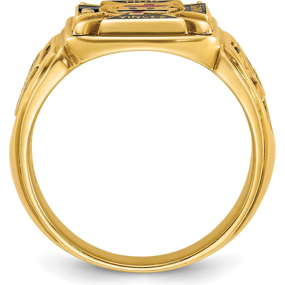 10K Yellow Gold Men's Polished and Textured Multi-Color Enamel Knights Templar Masonic Ring
