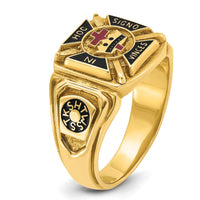 10K Yellow Gold Men's Polished and Textured Multi-Color Enamel Knights Templar Masonic Ring
