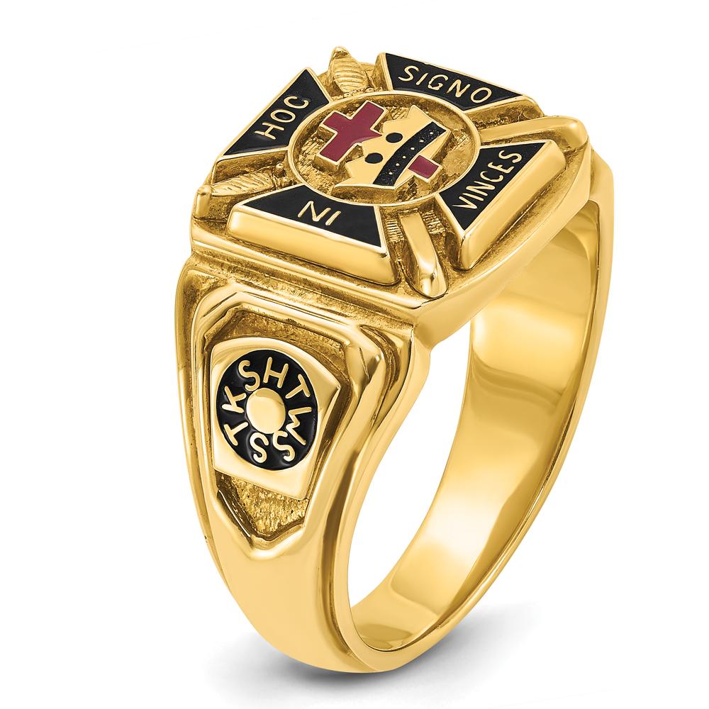 10K Yellow Gold Men's Polished and Textured Multi-Color Enamel Knights Templar Masonic Ring