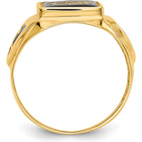 10K Yellow Gold Men's Polished, Antiqued & Textured Onyx Masonic Ring with Cushion-Cut Onyx - 12x10mm Stone