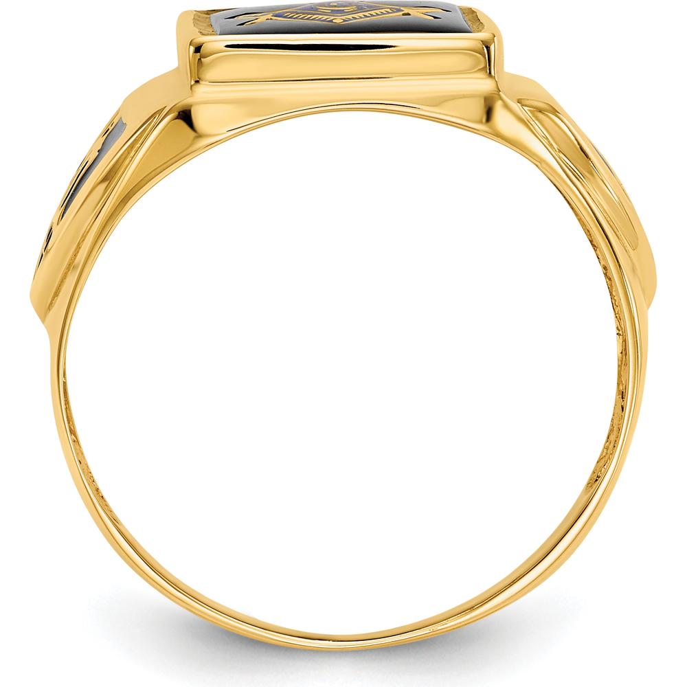 10K Yellow Gold Men's Polished, Antiqued & Textured Onyx Masonic Ring with Cushion-Cut Onyx - 12x10mm Stone