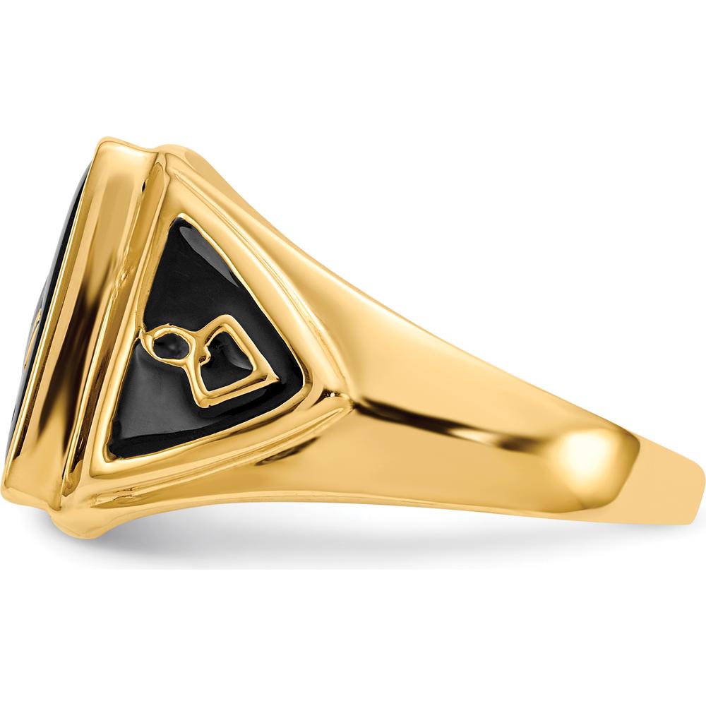 10K Yellow Gold Men's Polished, Antiqued & Textured Onyx Masonic Ring with Cushion-Cut Onyx - 12x10mm Stone