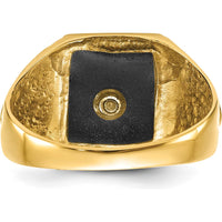 10K Yellow Gold Men's Polished, Antiqued & Textured Onyx Masonic Ring with Cushion-Cut Onyx - 12x10mm Stone