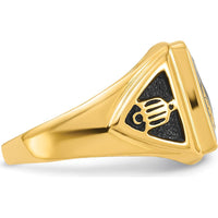 10K Yellow Gold Men's Polished, Antiqued & Textured Onyx Masonic Ring with Cushion-Cut Onyx - 12x10mm Stone