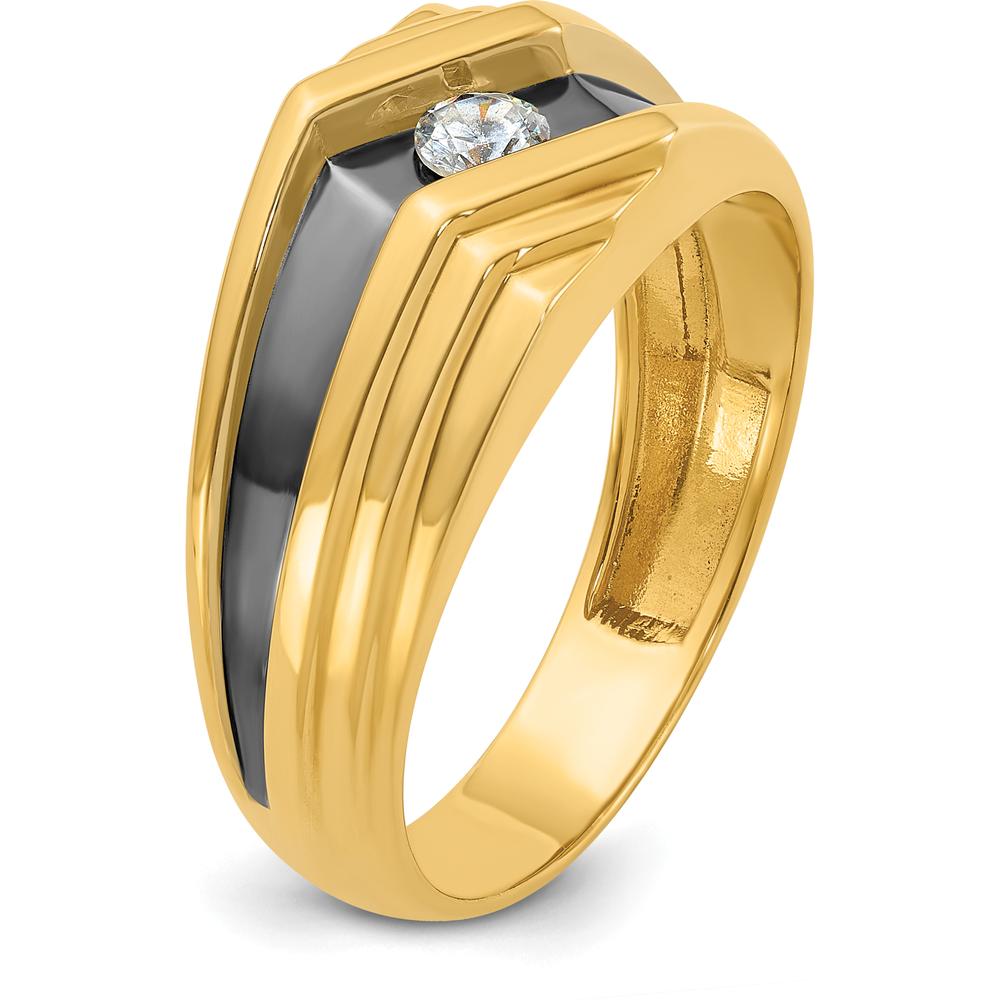 10K Yellow Gold Men's Polished Diamond Band Ring with Black Rhodium Accents - 0.15 Carats Round Diamond by IBGoodman