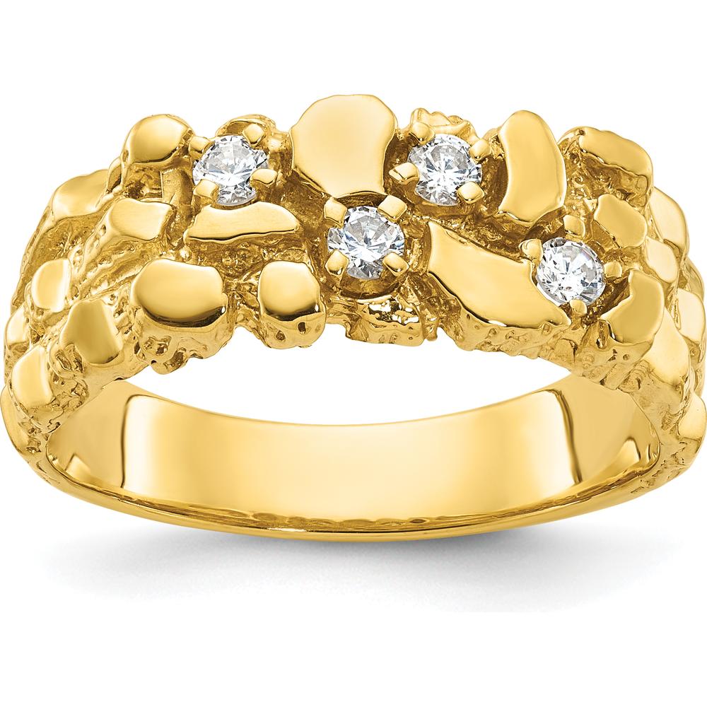 10K Yellow Gold Men's Polished Nugget Texture Diamond Ring with 4 Round Faceted Diamonds - 0.059 Carats Total Diamond Weight by IBGoodman
