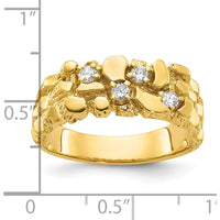 10K Yellow Gold Men's Polished Nugget Texture Diamond Ring with 4 Round Faceted Diamonds - 0.059 Carats Total Diamond Weight by IBGoodman