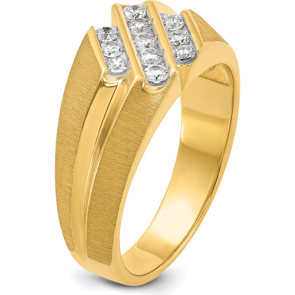 10K Yellow Gold Men's Polished Satin and Grooved Band Ring by IBGoodman