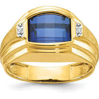 10K Yellow Gold Men's Polished/Satin Criss-Cross Sapphire and Diamond Ring by IBGoodman