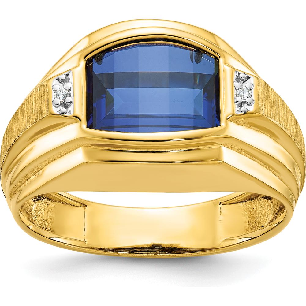 10K Yellow Gold Men's Polished/Satin Criss-Cross Sapphire and Diamond Ring by IBGoodman