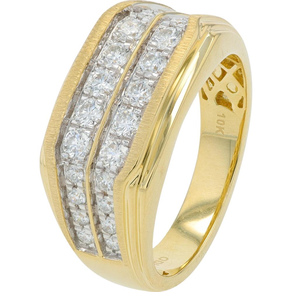 10K Yellow Gold Mens Ring with 1.00 Carat Total Round Diamonds - Dual Row Design
