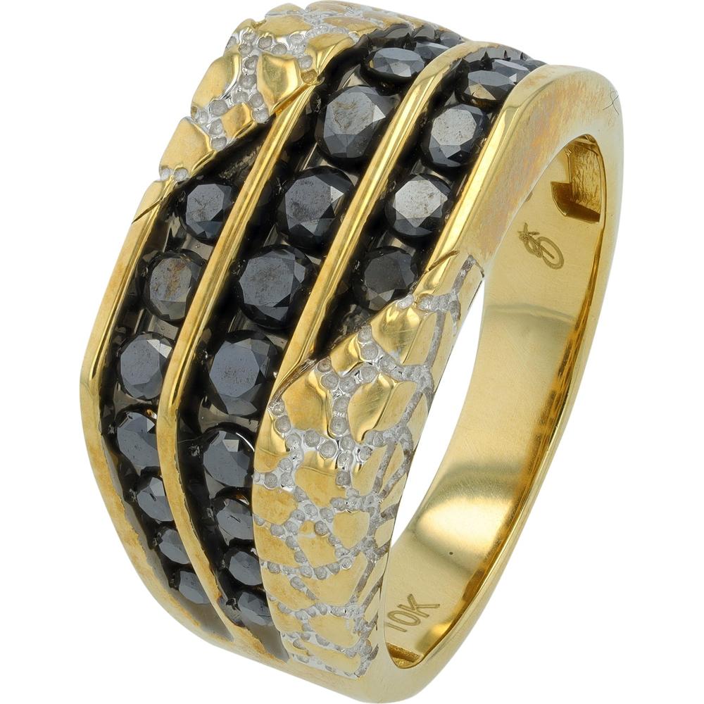 10K Yellow Gold Men's Ring with 1.50 Carat Round Black and White Diamonds