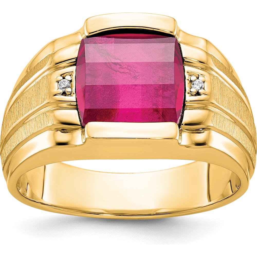 10K Yellow Gold Men's Ring with 3.22 Carats Ruby and Round Diamond Accents - 0.02 Carats Total Diamond Weight by IBGoodman
