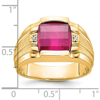10K Yellow Gold Men's Ring with 3.22 Carats Ruby and Round Diamond Accents - 0.02 Carats Total Diamond Weight by IBGoodman