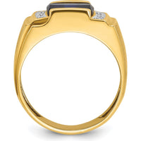 10K Yellow Gold Men's Ring with 3.25 Carat Cushion-Cut Sapphire and 6 Round Diamonds by IBGoodman